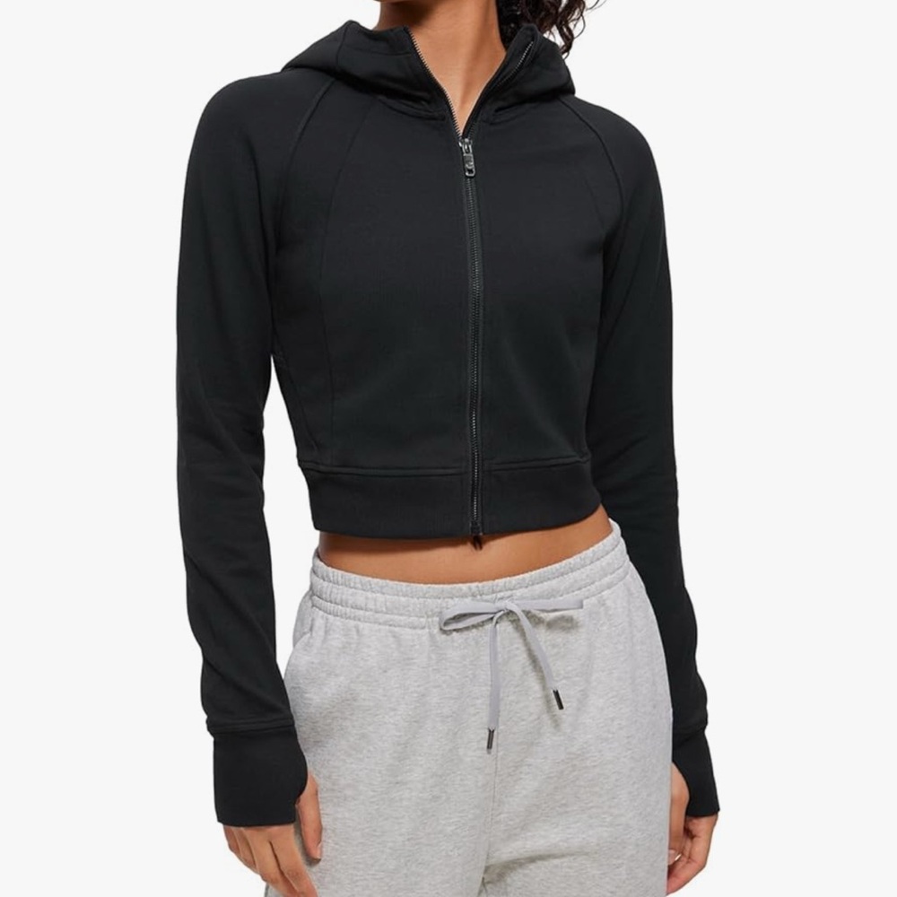 CRZ YOGA Black Cropped Full Zip-Up Hoodie
